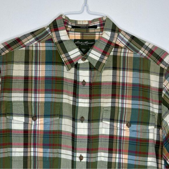 Eddie Bauer Classic Fit Green Plaid Causal Button Down‎ Shirt - Picture 5 of 5